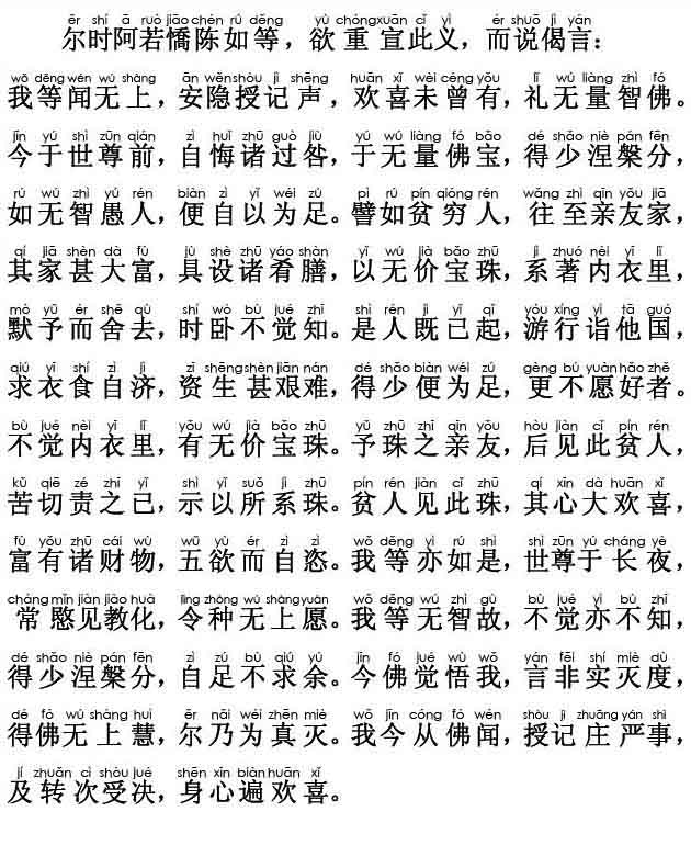 妙法莲华经卷第四 ；五百弟子受记品第八(注音版)