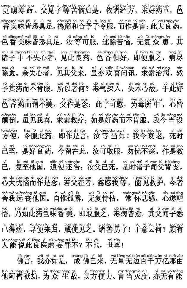 妙法莲华经卷第五；如来寿量品第十六(注音版)