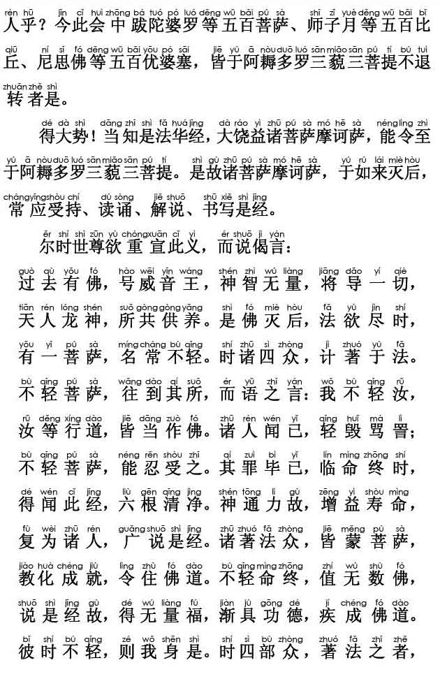 妙法莲华经卷第六；常不轻菩萨品第二十(注音版)