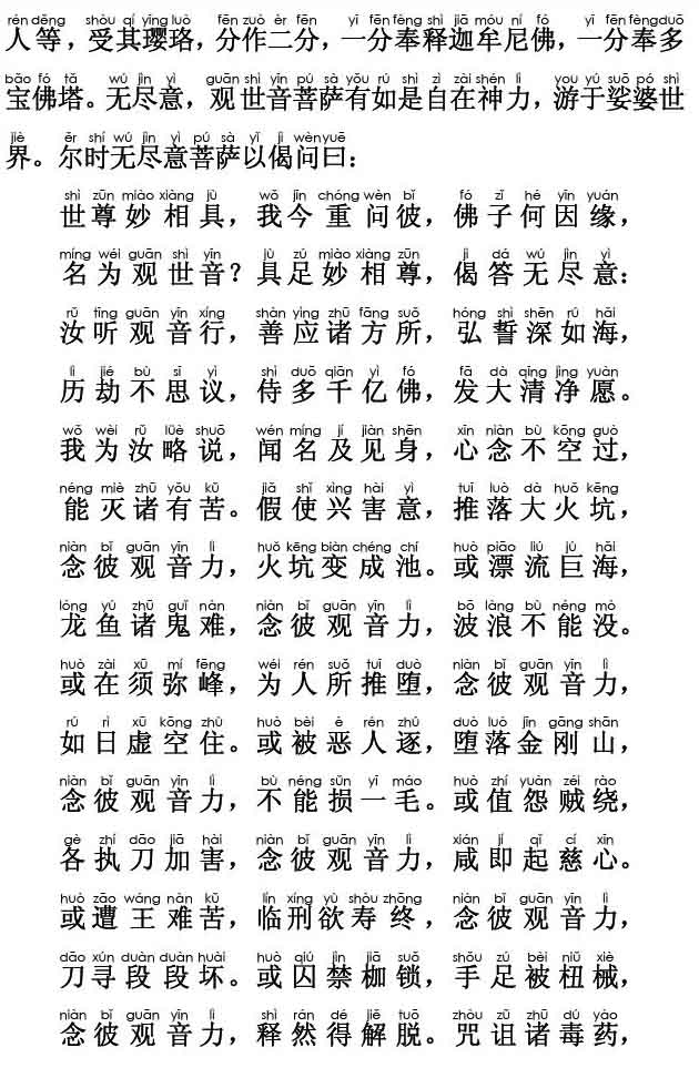 妙法莲华经卷第七；观世音菩萨普门品第二十五(注音版) 