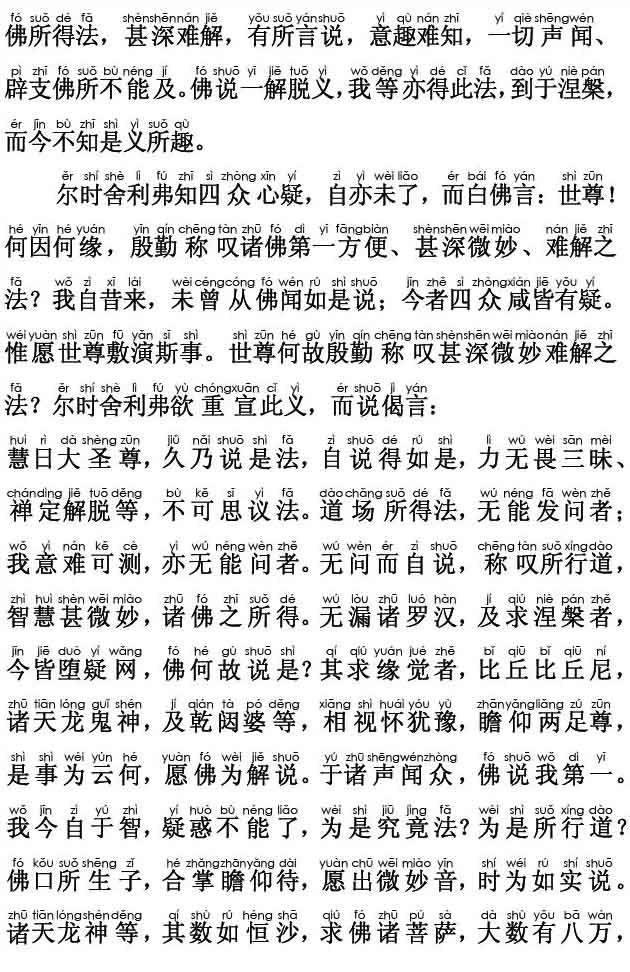 妙法莲华经卷第一；方便品第二(注音版) 