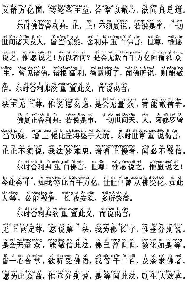 妙法莲华经卷第一；方便品第二(注音版) 