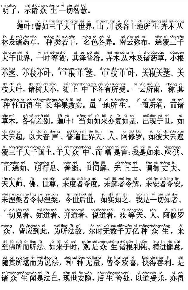 妙法莲华经卷第三；药草喻品第五(注音版)