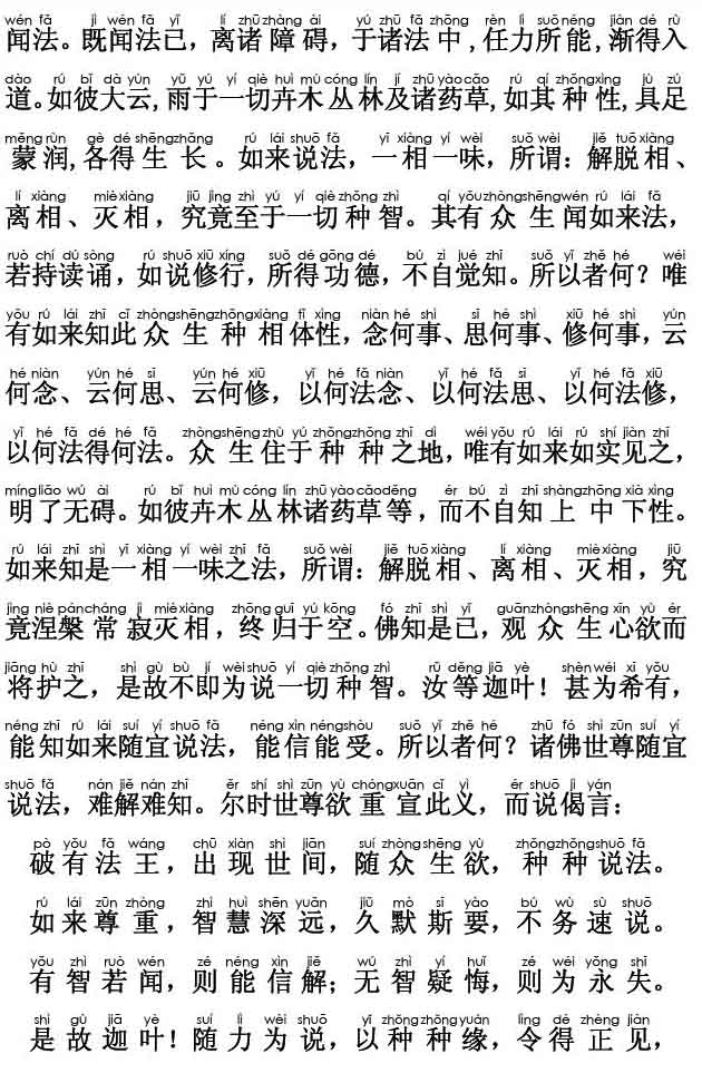妙法莲华经卷第三；药草喻品第五(注音版)