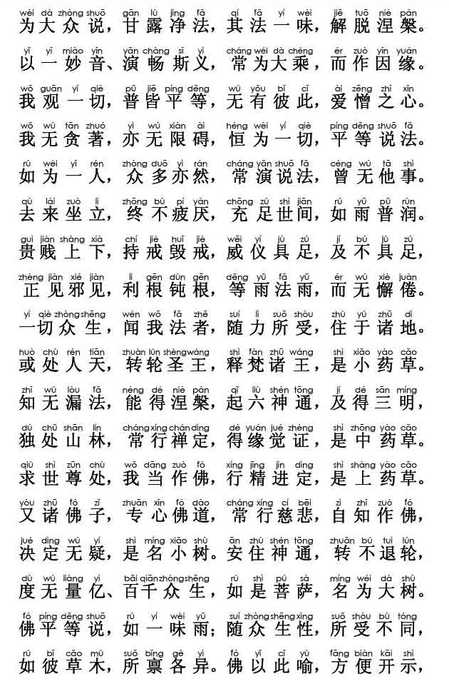 妙法莲华经卷第三；药草喻品第五(注音版)