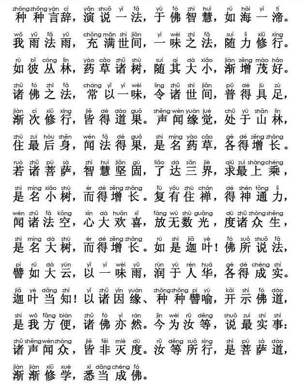 妙法莲华经卷第三；药草喻品第五(注音版)