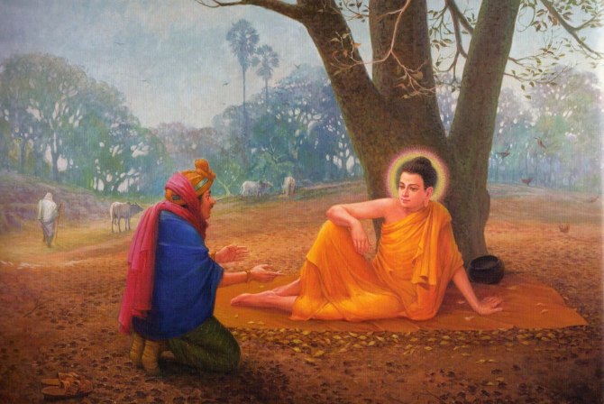 看到佛陀平静地坐在树下，觉得佛陀才是最快乐的人