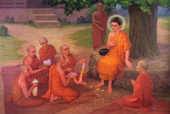 佛陀在向其他比库解释受花比库的事